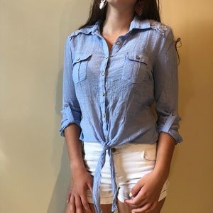 Baby blue tie blouse